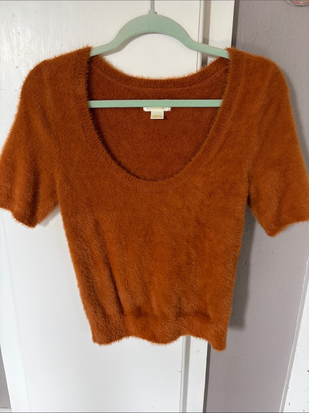 Anthropologie Maeve Fuzzy Scoopneck Sweater in Rust